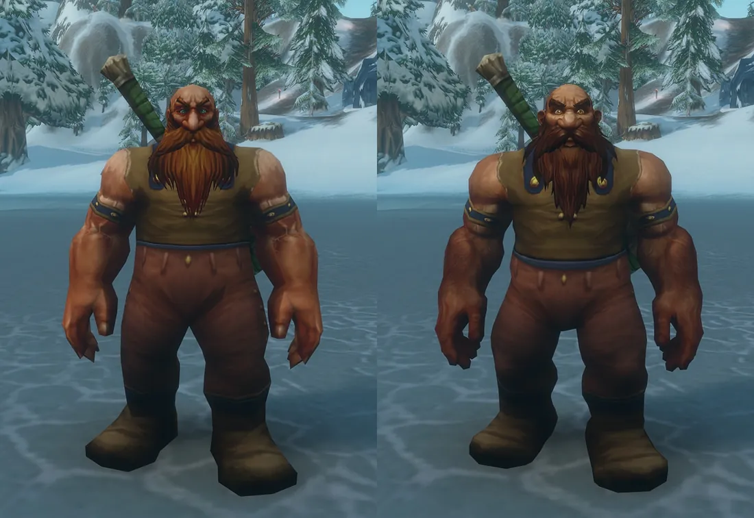 The same dwarf twice, from Blizzard’s What’s Next recap: on the left the original character model, on the right the HD model