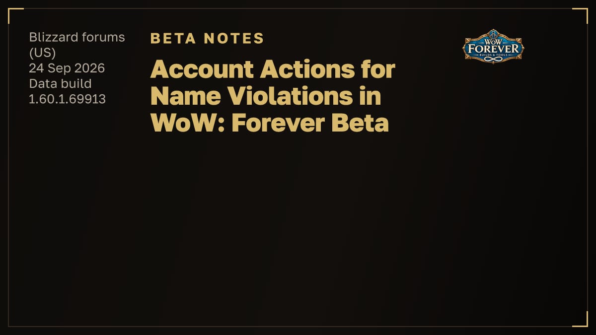 Card for "Account Actions for Name Violations in WoW: Forever Beta"