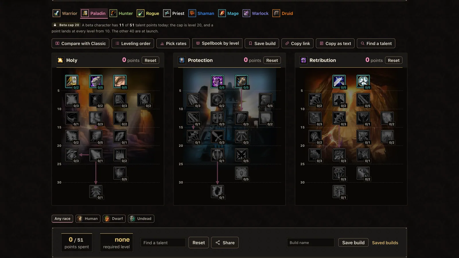 The Paladin talent trees on wow-forever.gg