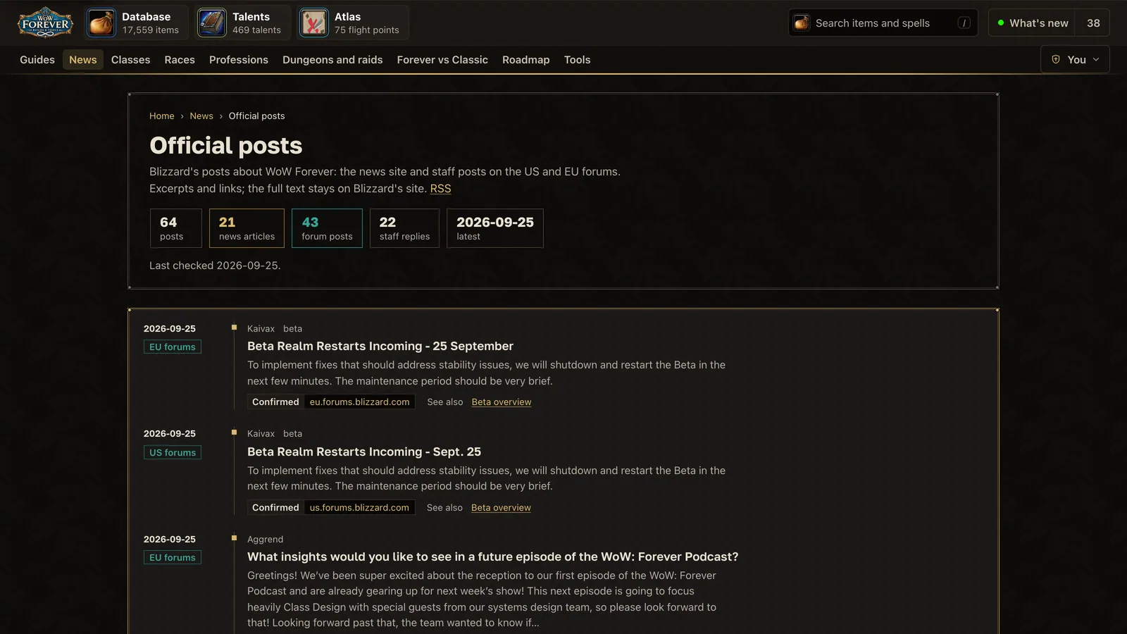 Blizzard's latest posts on wow-forever.gg