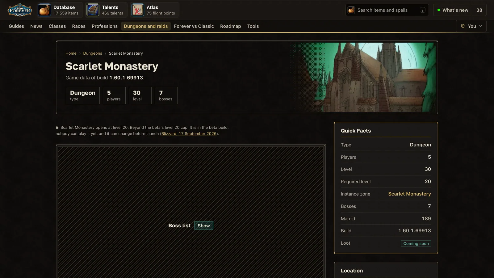 The Scarlet Monastery dungeon page on wow-forever.gg