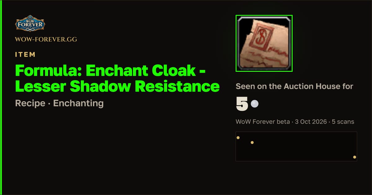 The preview card for Formula: Enchant Cloak - Lesser Shadow Resistance