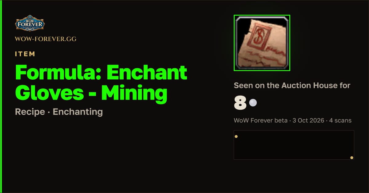 The preview card for Formula: Enchant Gloves - Mining