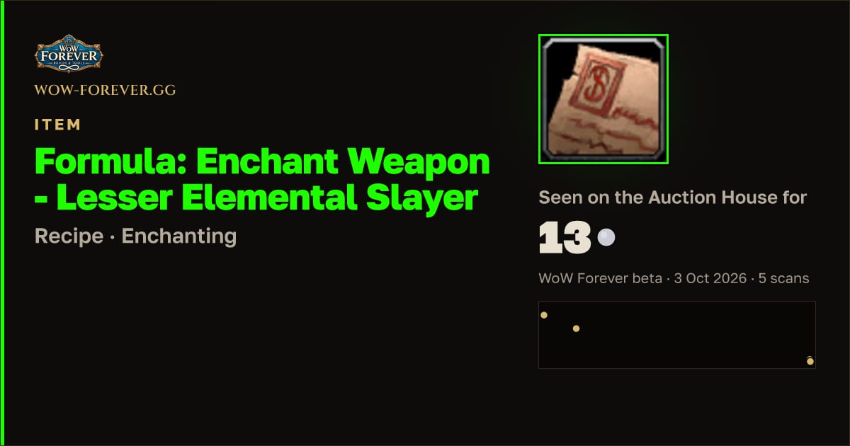The preview card for Formula: Enchant Weapon - Lesser Elemental Slayer