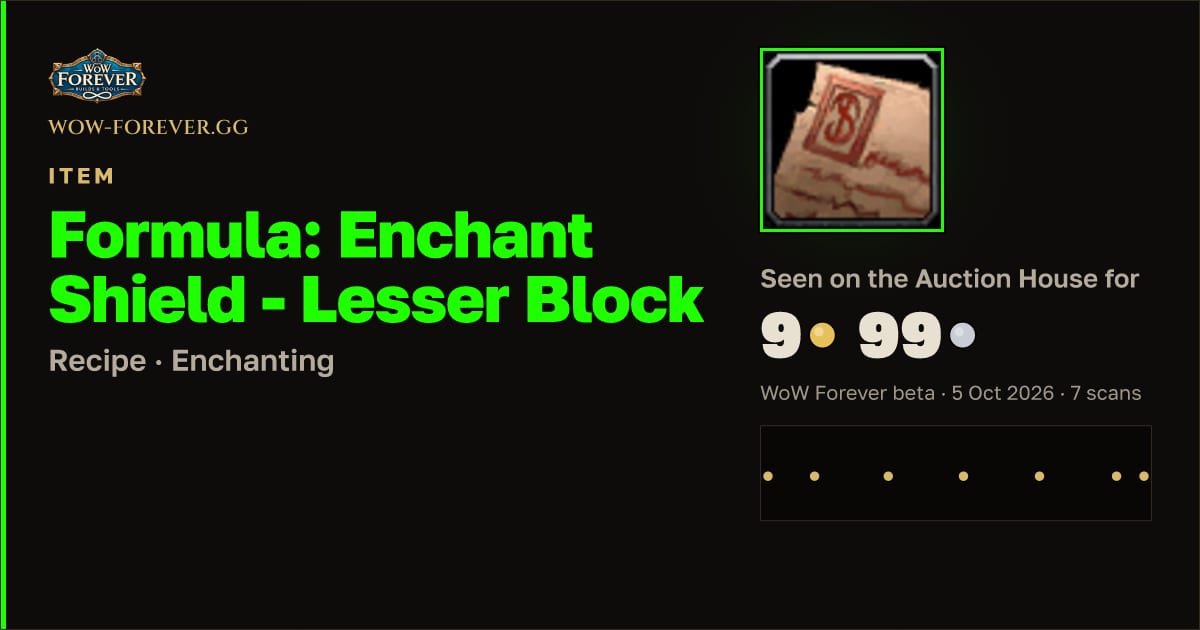 The preview card for Formula: Enchant Shield - Lesser Block