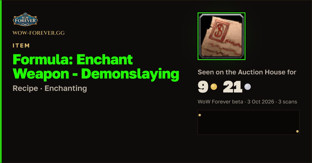 The preview card for Formula: Enchant Weapon - Demonslaying