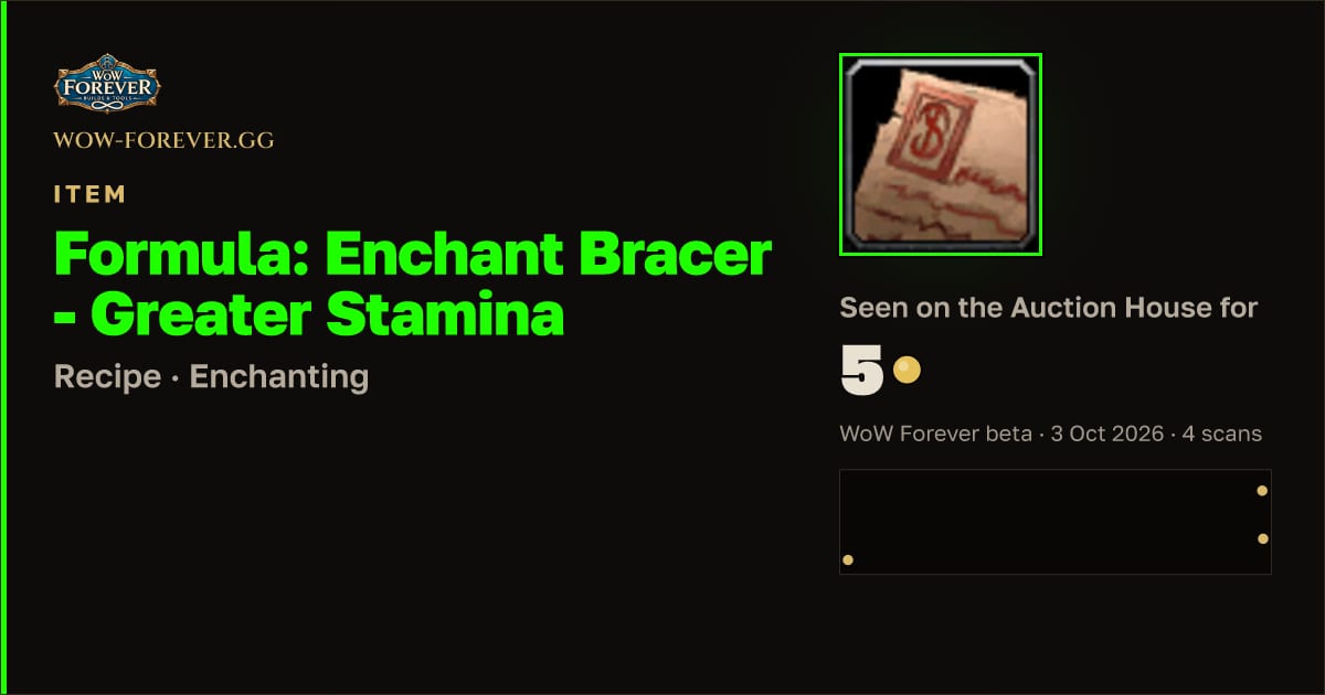 The preview card for Formula: Enchant Bracer - Greater Stamina