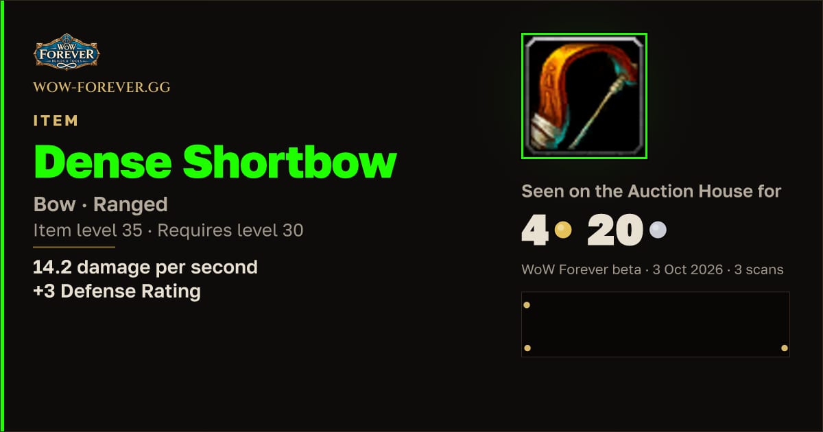The preview card for Dense Shortbow