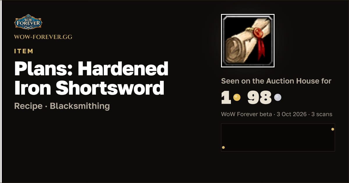 The preview card for Plans: Hardened Iron Shortsword