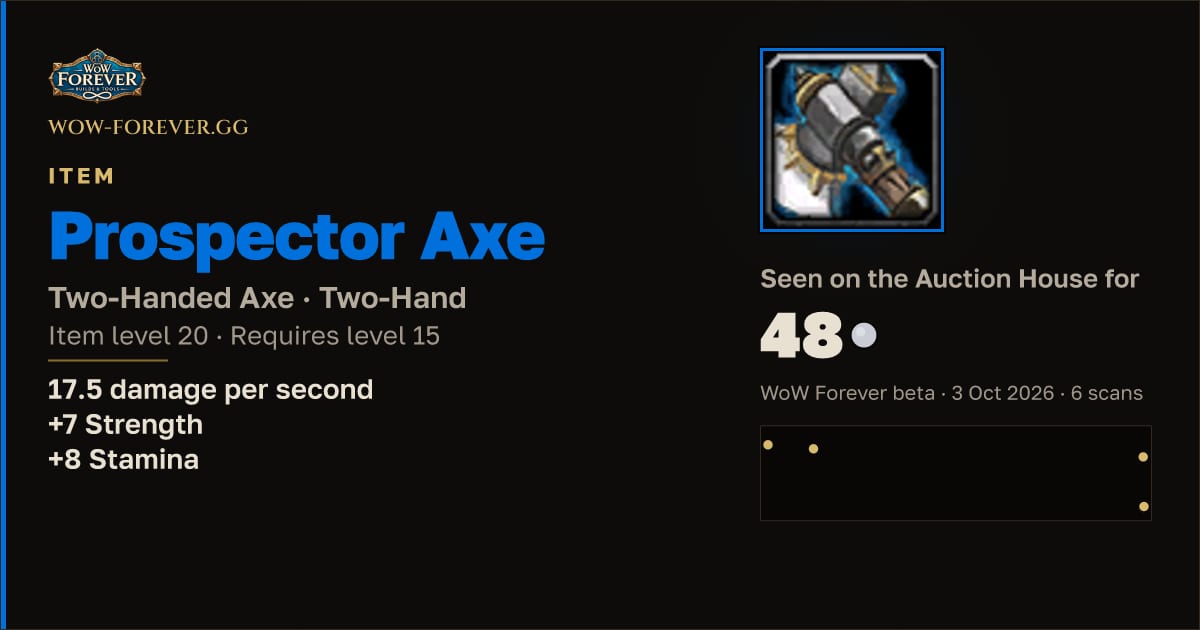The preview card for Prospector Axe