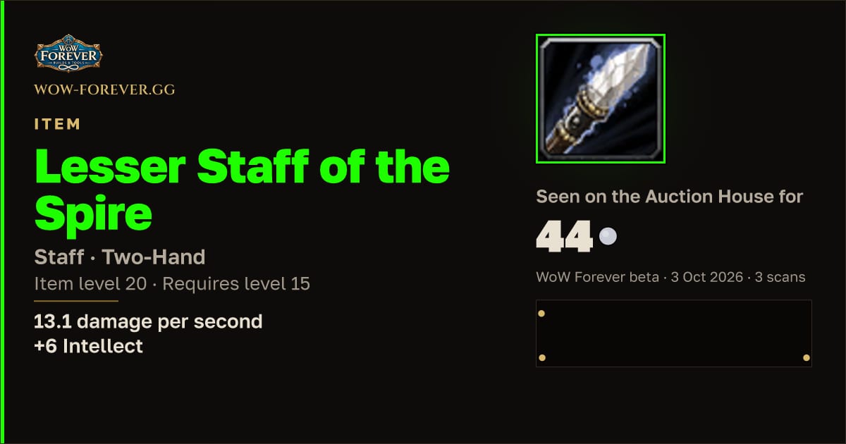 The preview card for Lesser Staff of the Spire