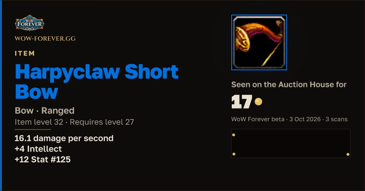 The preview card for Harpyclaw Short Bow