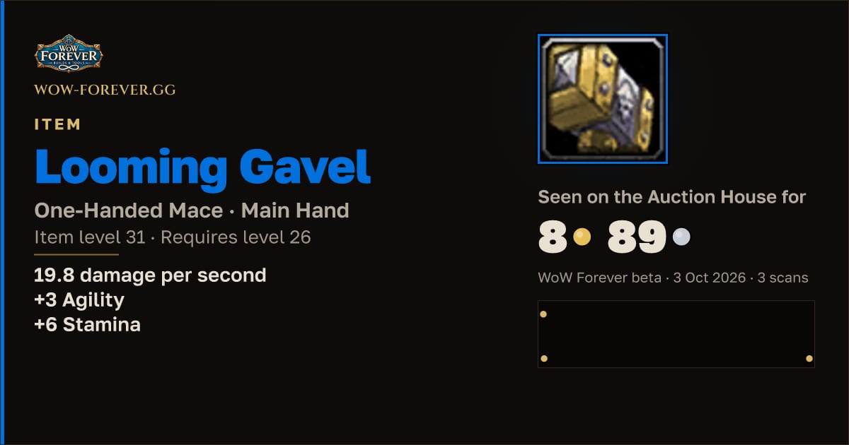 The preview card for Looming Gavel