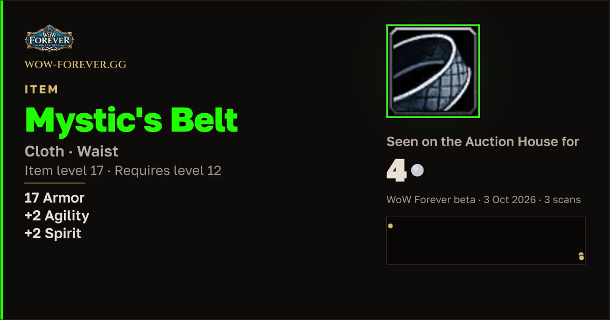 The preview card for Mystic's Belt