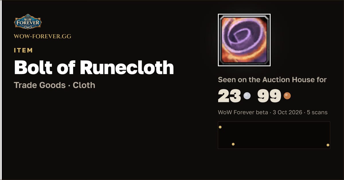 The preview card for Bolt of Runecloth