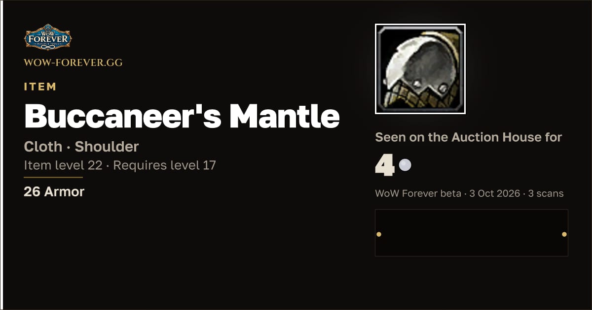 The preview card for Buccaneer's Mantle