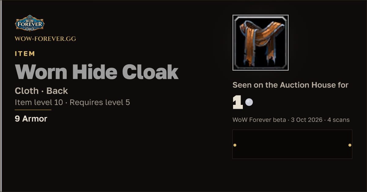 The preview card for Worn Hide Cloak