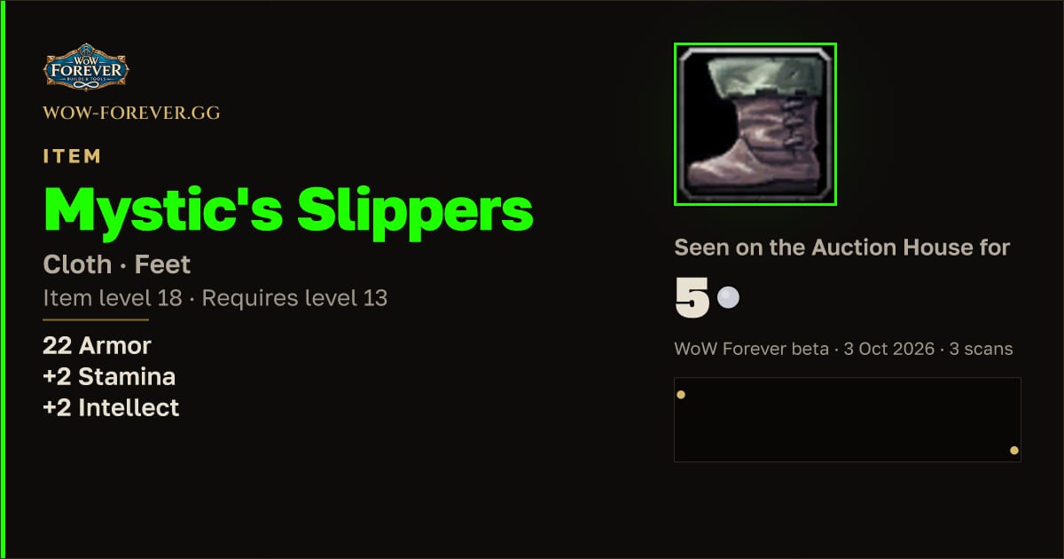 The preview card for Mystic's Slippers
