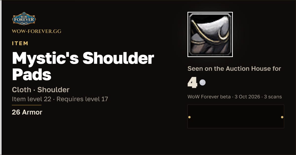 The preview card for Mystic's Shoulder Pads