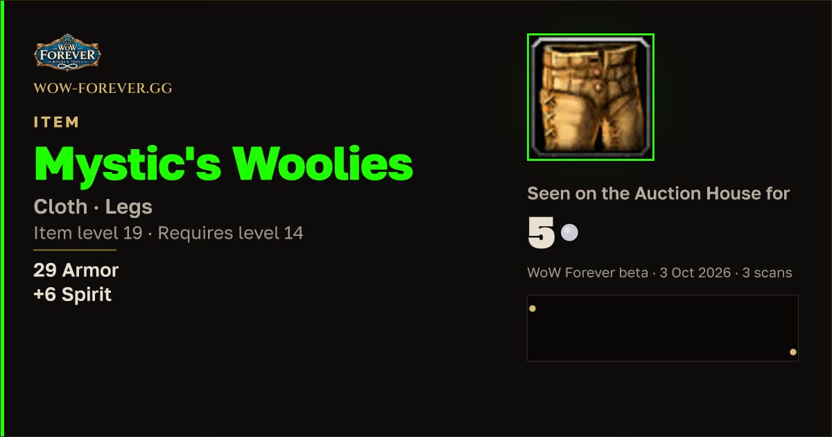 The preview card for Mystic's Woolies