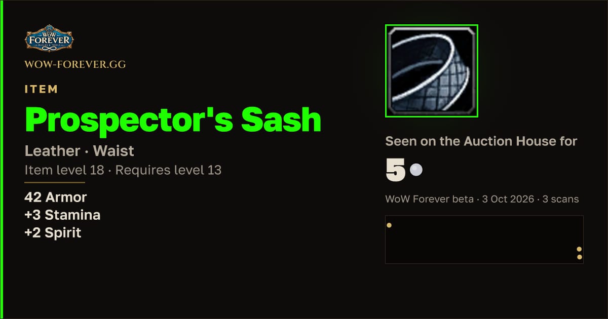 The preview card for Prospector's Sash