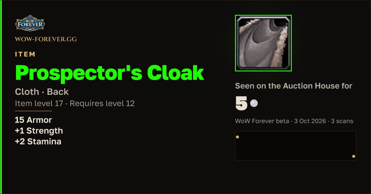 The preview card for Prospector's Cloak
