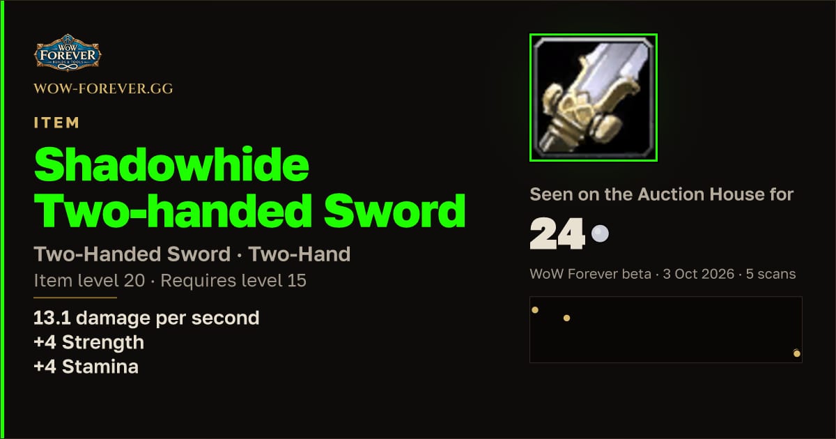 The preview card for Shadowhide Two-handed Sword