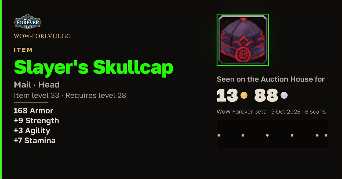 The preview card for Slayer's Skullcap