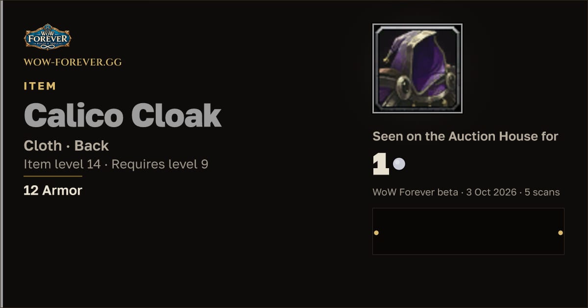 The preview card for Calico Cloak