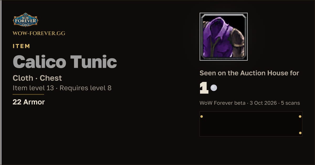 The preview card for Calico Tunic