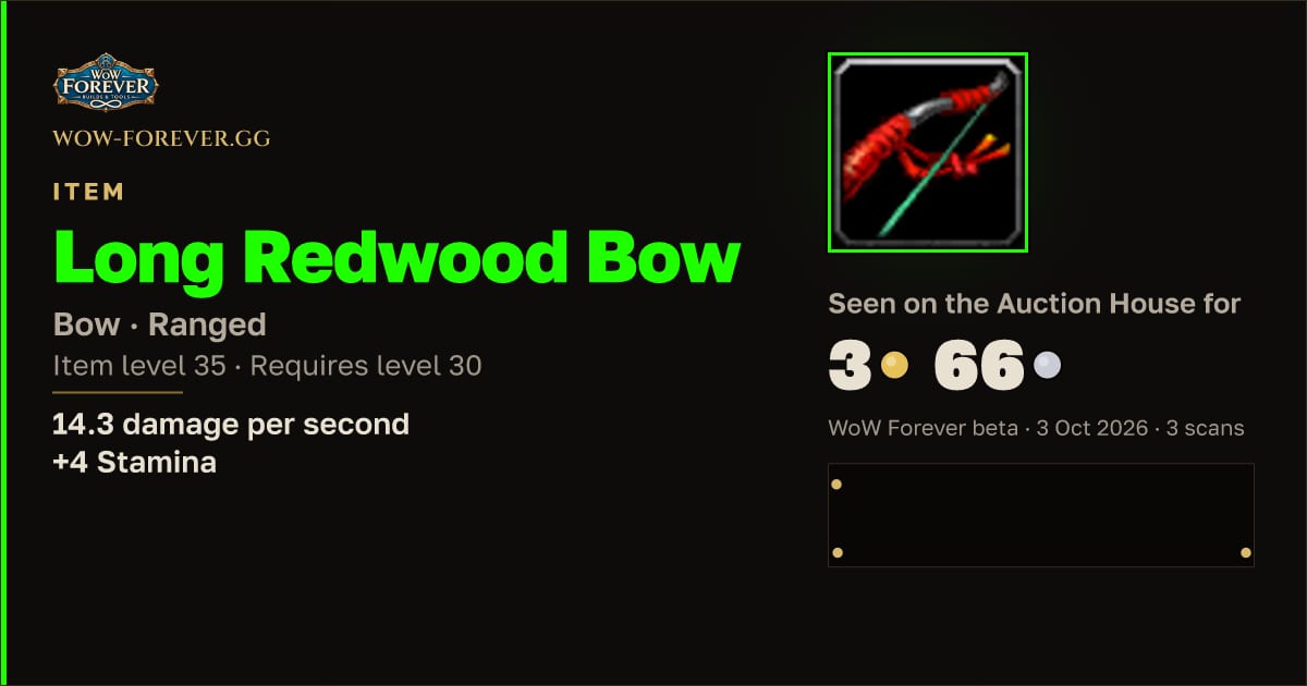 The preview card for Long Redwood Bow