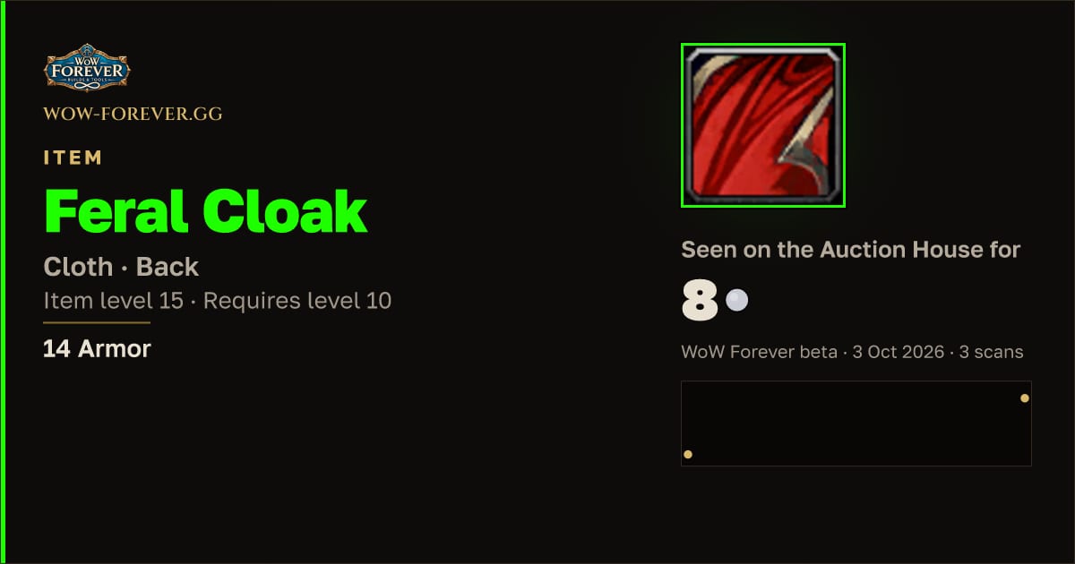 The preview card for Feral Cloak