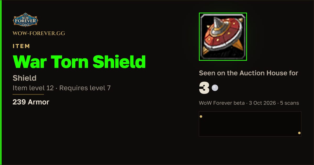 The preview card for War Torn Shield