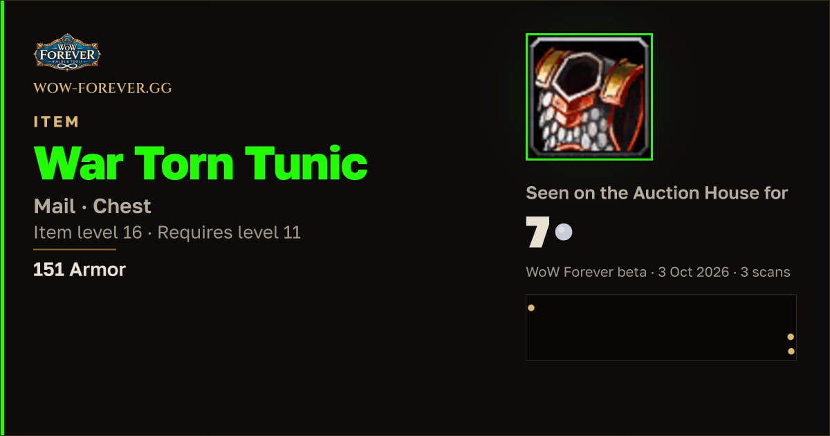 The preview card for War Torn Tunic