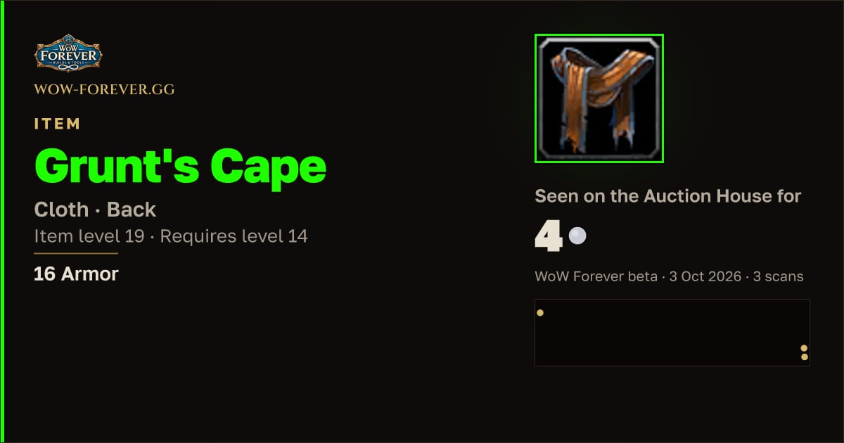 The preview card for Grunt's Cape