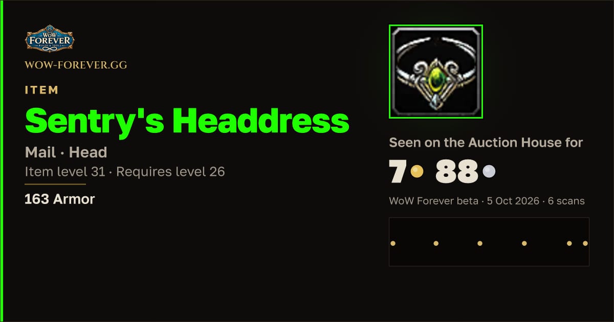 The preview card for Sentry's Headdress