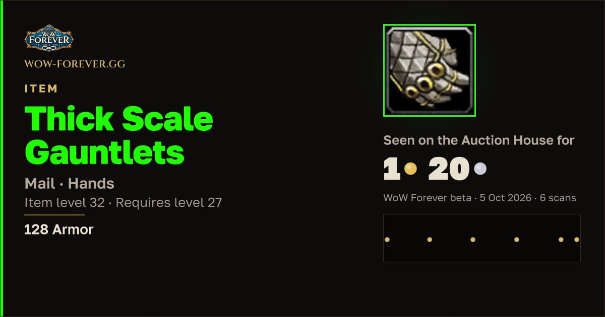 The preview card for Thick Scale Gauntlets