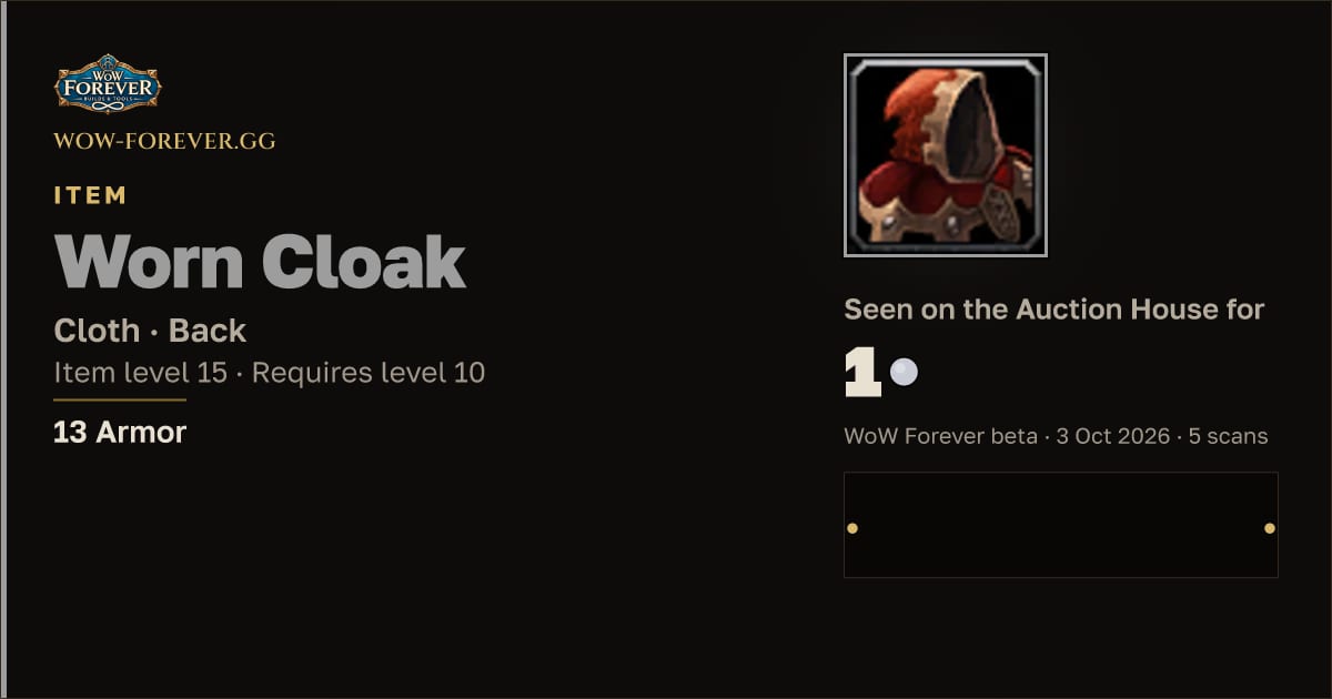 The preview card for Worn Cloak