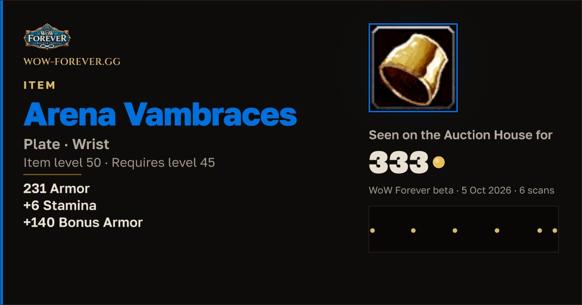 The preview card for Arena Vambraces