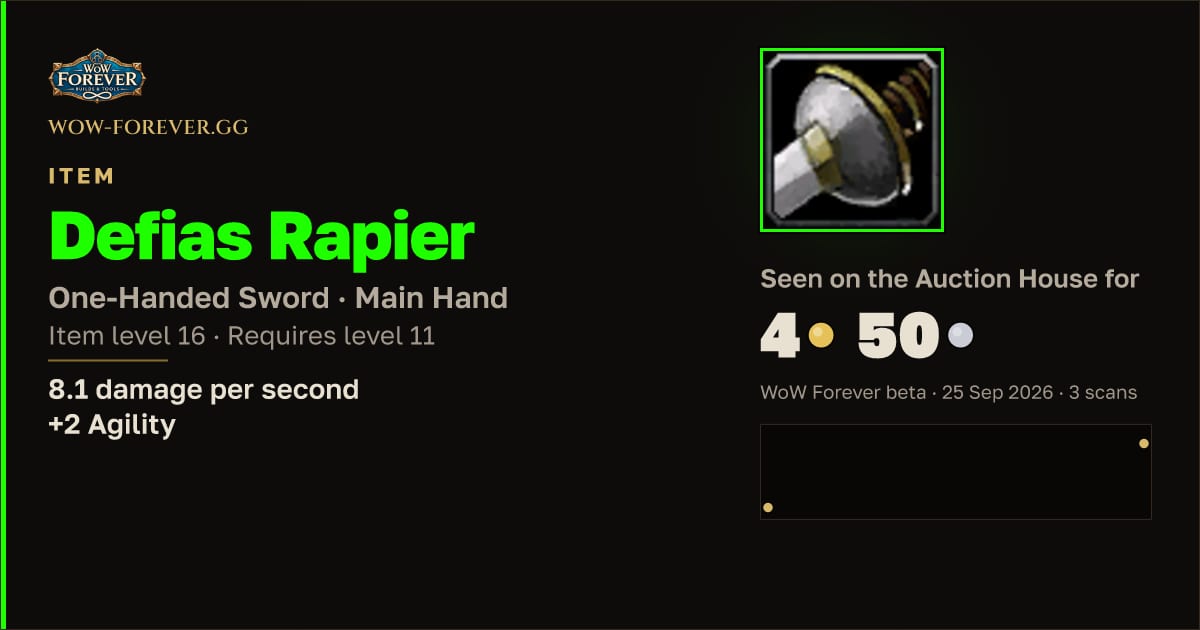 The preview card for Defias Rapier