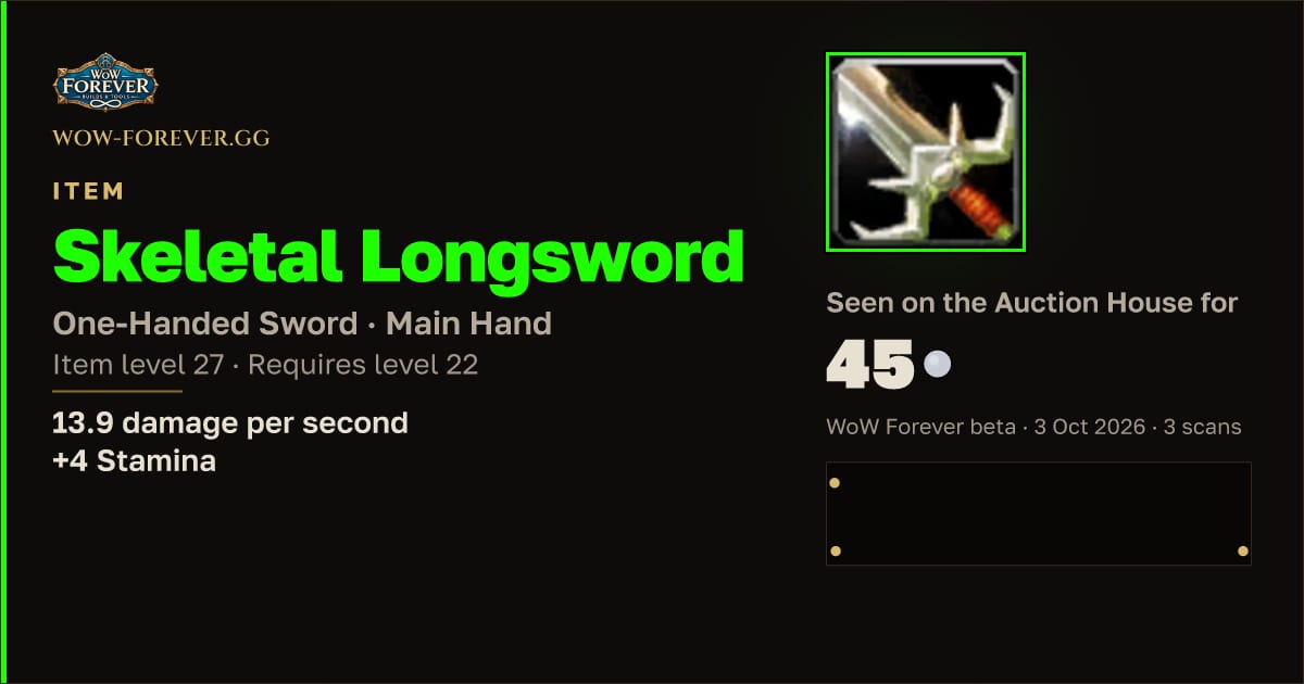 The preview card for Skeletal Longsword