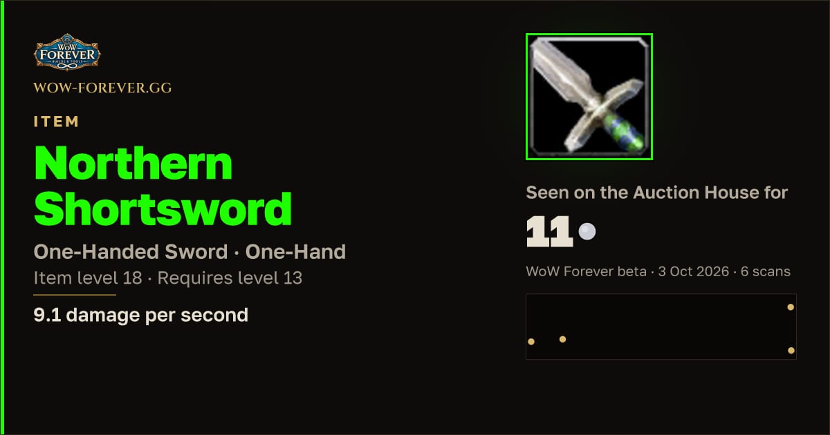 The preview card for Northern Shortsword