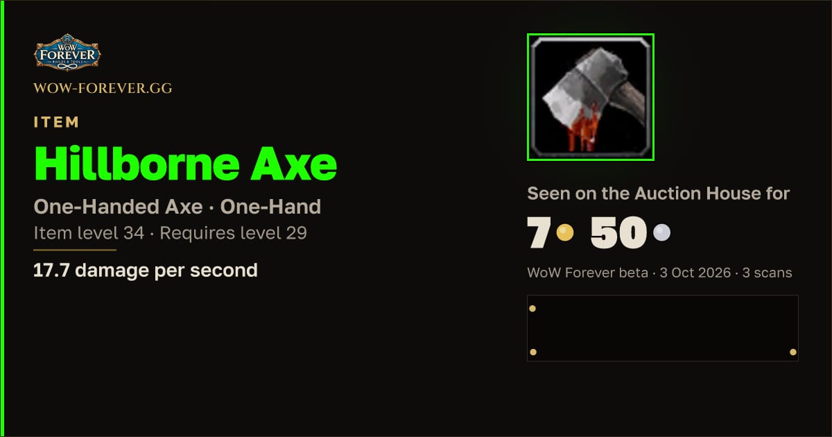 The preview card for Hillborne Axe