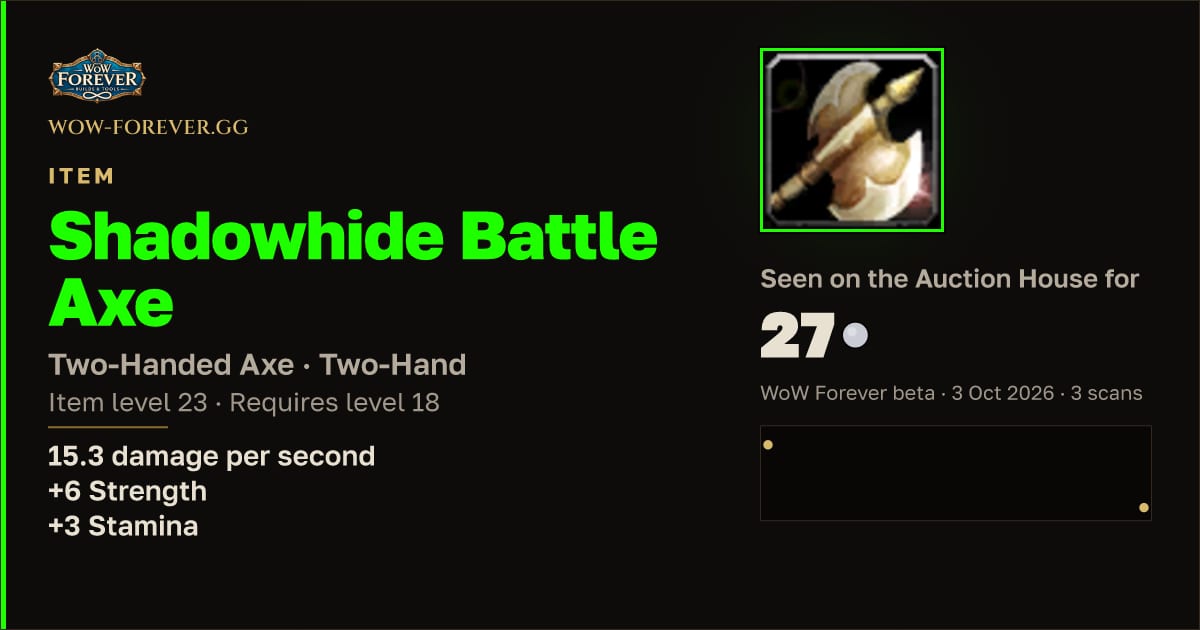 The preview card for Shadowhide Battle Axe