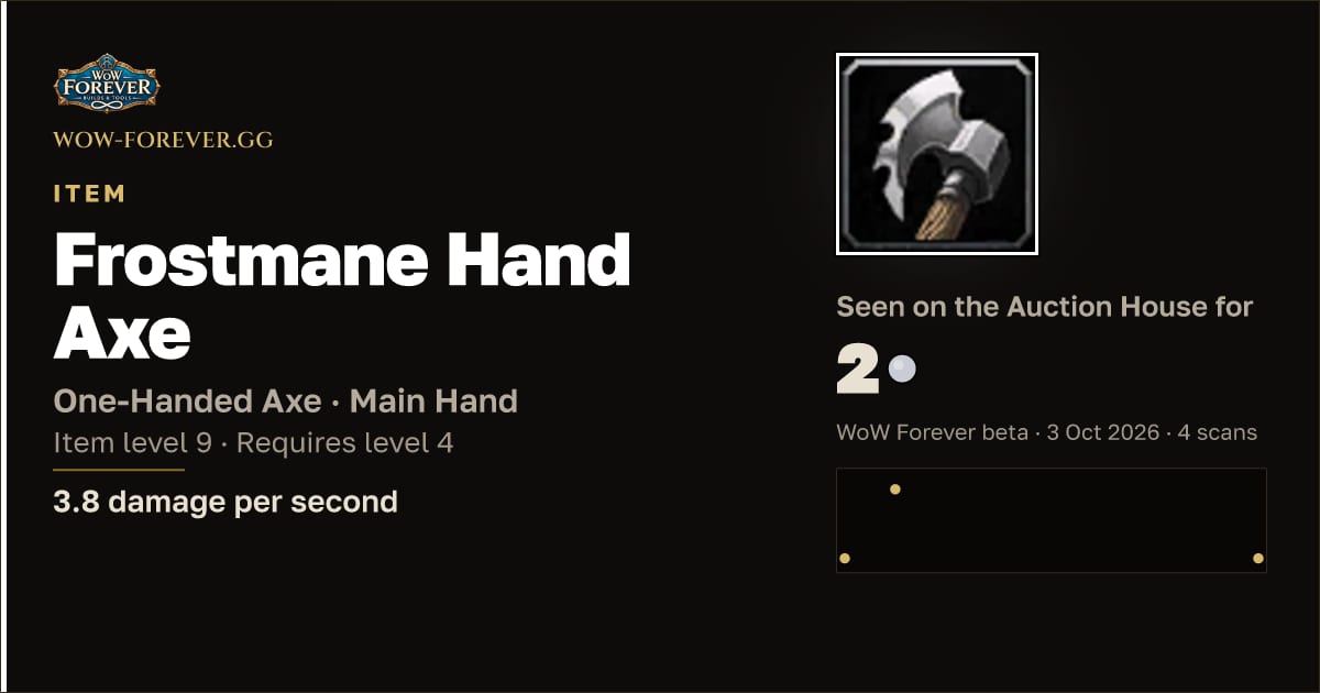 The preview card for Frostmane Hand Axe