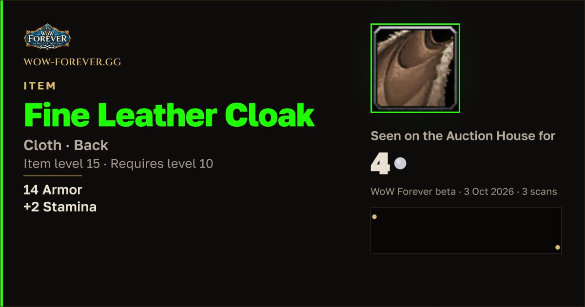 The preview card for Fine Leather Cloak