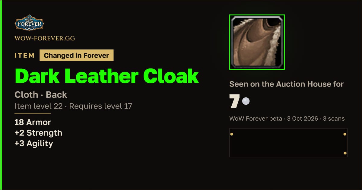 The preview card for Dark Leather Cloak