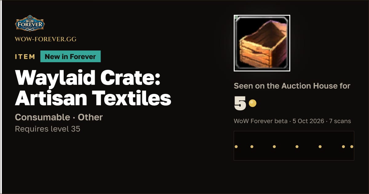 The preview card for Waylaid Crate: Artisan Textiles