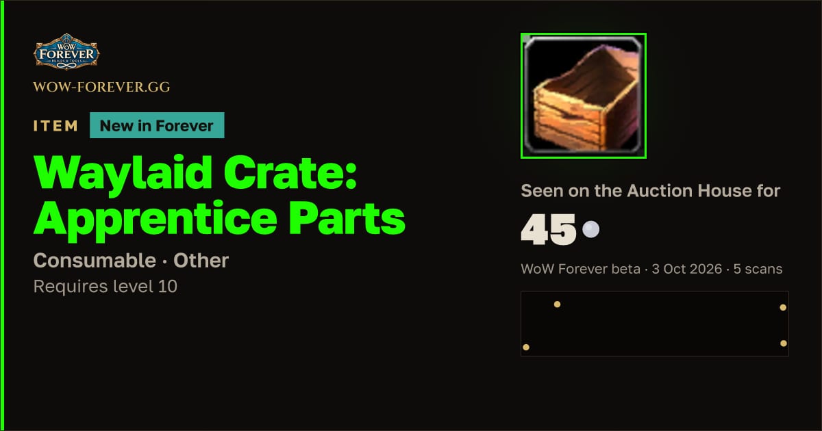 The preview card for Waylaid Crate: Apprentice Parts