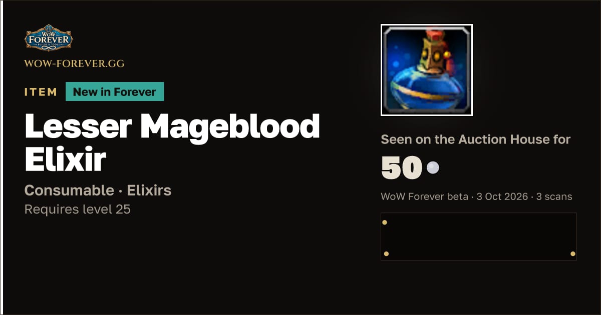 The preview card for Lesser Mageblood Elixir